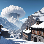 **

A Valorant agent manipulating gravity in a snowy mountain village. The agent is creating a temporary platform, allowing them to reach a high vantage point overlooking a narrow passage. Viper's poison cloud is visible, blocking the passage below. The scene is snowy and atmospheric, showcasing the tactical possibilities of the new agent's abilities in the winter landscape.

**
