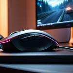 A focused Swedish gamer's hands on a high-performance gaming mouse, bathed in soft ambient light from a monitor displaying a blurred Valorant scene. The emphasis is on precision and control, with a sense of the player being deeply connected to their input device. Clean desk setup, subtle hints of a competitive environment. Hyper-detailed, realistic, cinematic.